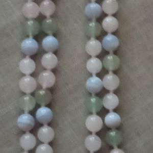 Vintage Over Head 14" Drop Multi Color Pastel Quartz Beaded Knotted Necklace